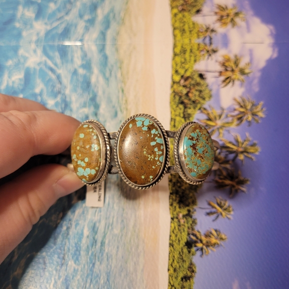 Jewelry - Native American Number 8 Turquoise Triple Stone Sterling Silver Cuff